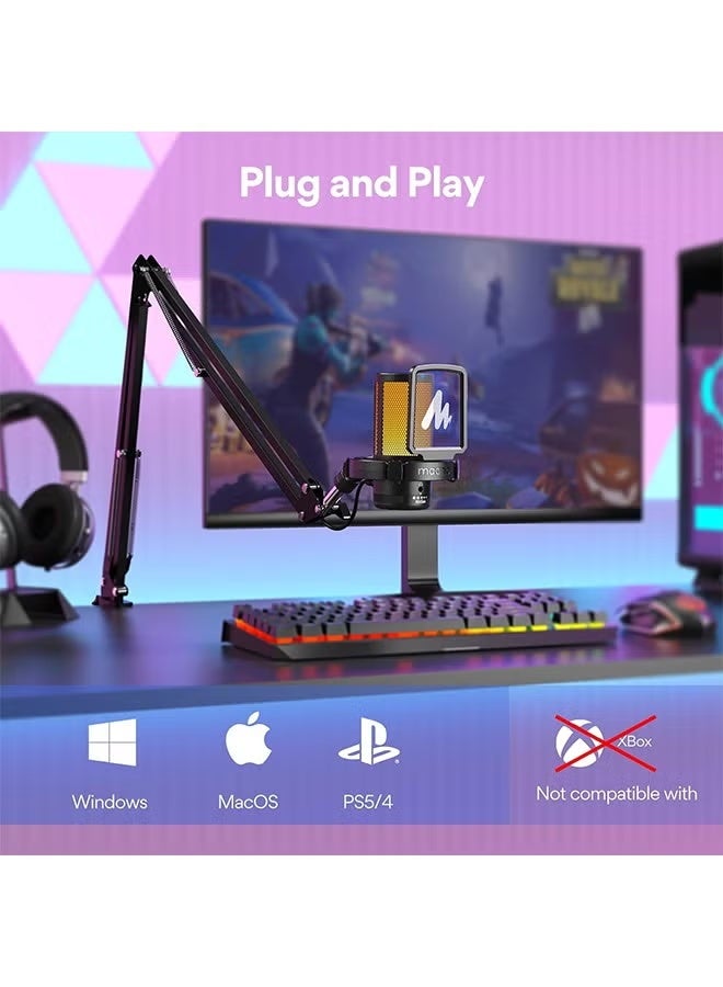 MAONO Gaming USB Microphone, Noise Cancellation Condenser mic with Mute, Gain, Monitoring, Boom Arm for Streaming, Podcast, Twitch, YouTube, Discord, PC, Computer, PS4, PS5, Mac, GamerWave DGM20S - Image 5